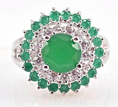 Noble Natural Emerald & white Topaz 925 sterling silver Ring Size 6 7 8 9 10